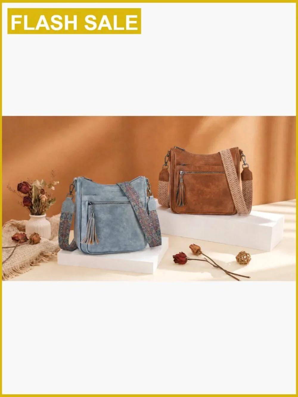 Medium Vegan Leather Crossbody Bag with Tassel, Lightweight Shoulder Handbag